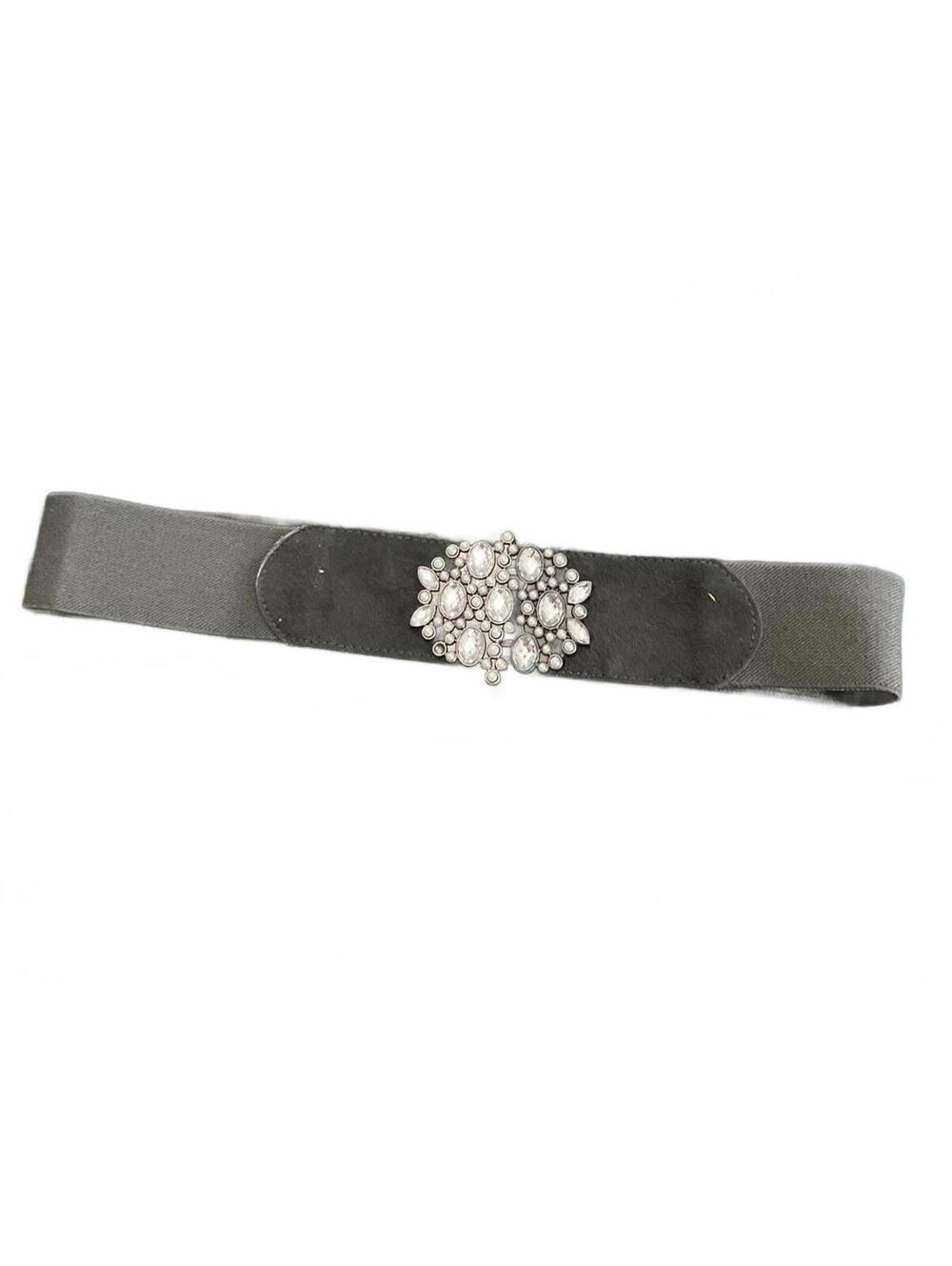 Elegant Black Elastic Belt with Pearl and Rhinestone Buckle M/L